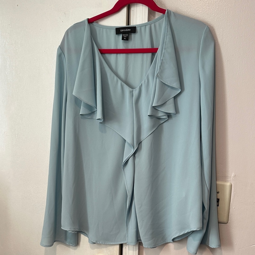Karen Kane Women's Light Blue Ruffle Blouse